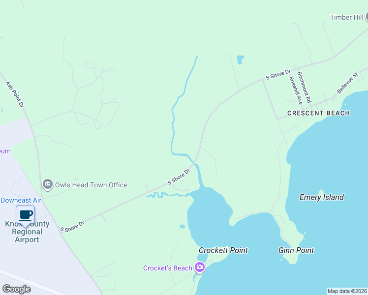 map of restaurants, bars, coffee shops, grocery stores, and more near 363 South Shore Drive in Owls Head