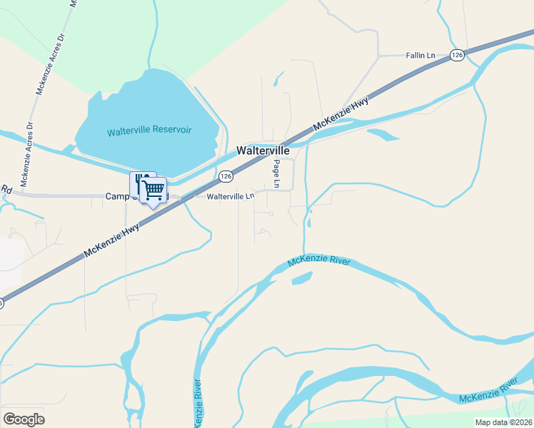 map of restaurants, bars, coffee shops, grocery stores, and more near 39464 Walterville Lane in Springfield
