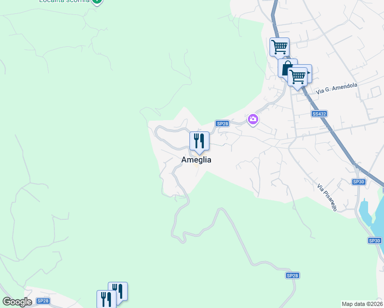 map of restaurants, bars, coffee shops, grocery stores, and more near 18 Via Paganini in Ameglia in Ameglia