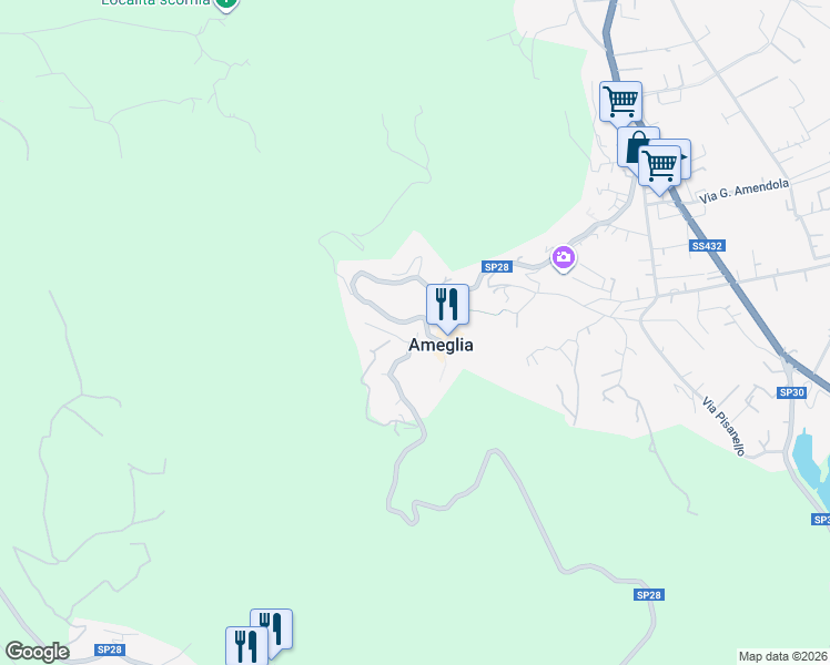 map of restaurants, bars, coffee shops, grocery stores, and more near 18 Via Paganini in Ameglia