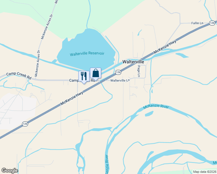 map of restaurants, bars, coffee shops, grocery stores, and more near 39349 McKenzie Highway in Springfield