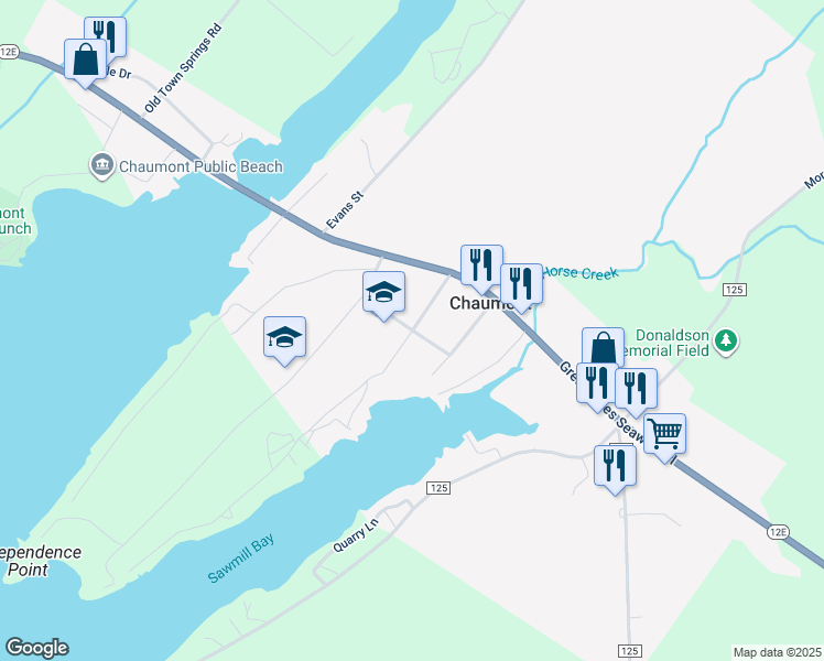map of restaurants, bars, coffee shops, grocery stores, and more near Washington Street in Chaumont