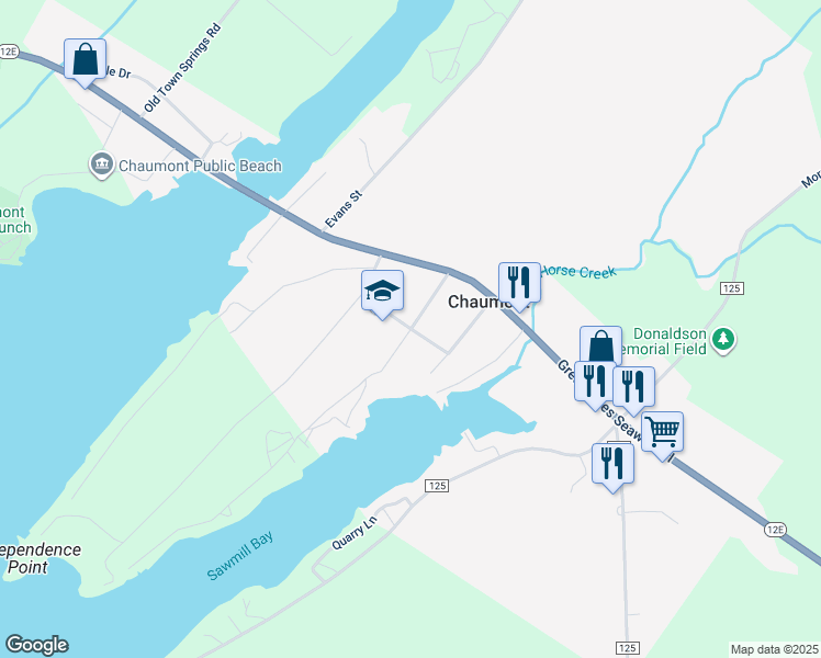 map of restaurants, bars, coffee shops, grocery stores, and more near Washington Street in Chaumont