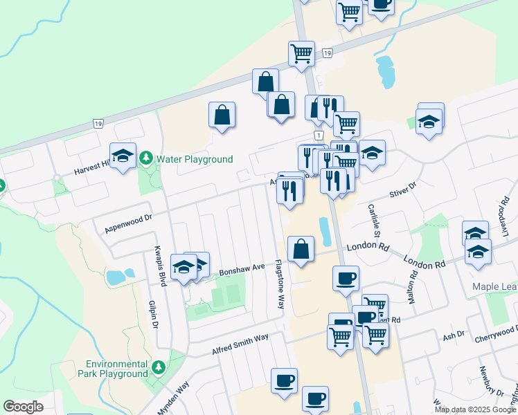 map of restaurants, bars, coffee shops, grocery stores, and more near 379 Marble Place in Newmarket