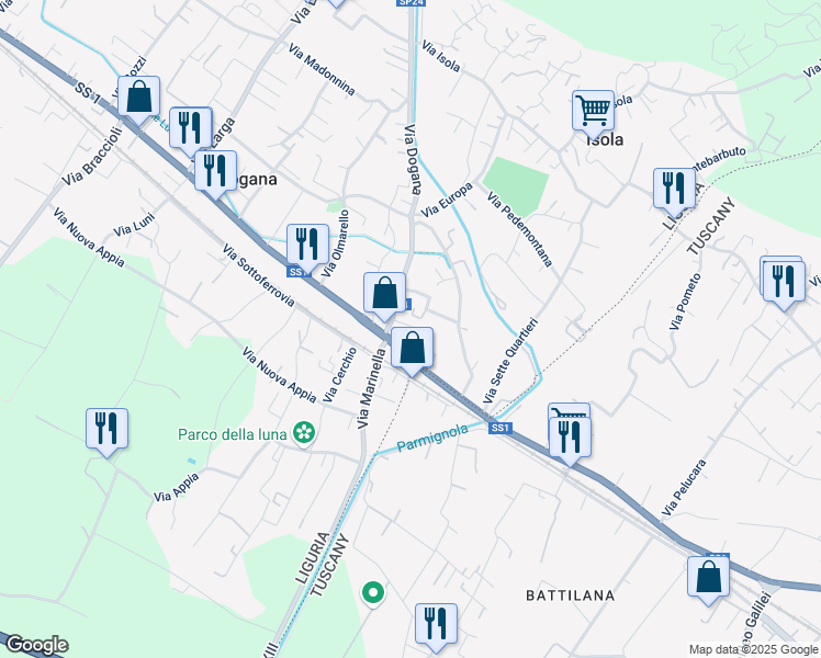 map of restaurants, bars, coffee shops, grocery stores, and more near Strada Provinciale 24 in Casano-dogana-isola