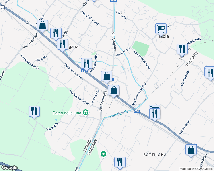 map of restaurants, bars, coffee shops, grocery stores, and more near Strada Provinciale 24 in Casano