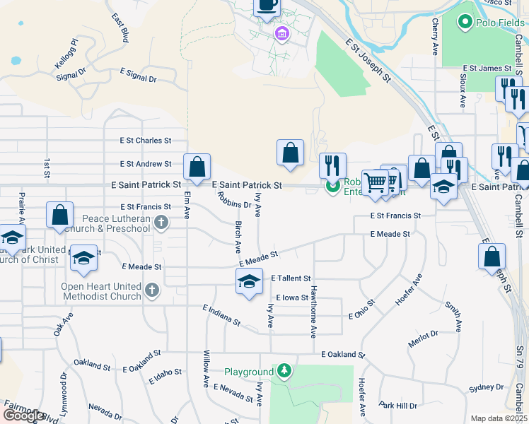 map of restaurants, bars, coffee shops, grocery stores, and more near 1917 Ivy Avenue in Rapid City