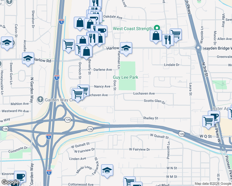 map of restaurants, bars, coffee shops, grocery stores, and more near 2269 Don Street in Springfield