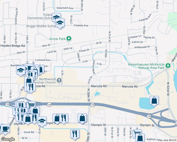 map of restaurants, bars, coffee shops, grocery stores, and more near 2825 Pierce Parkway in Springfield