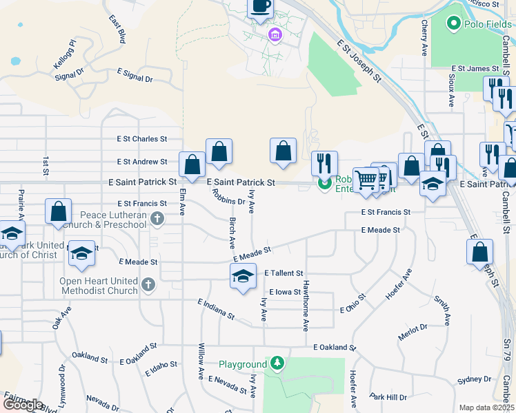 map of restaurants, bars, coffee shops, grocery stores, and more near 1917 Ivy Avenue in Rapid City