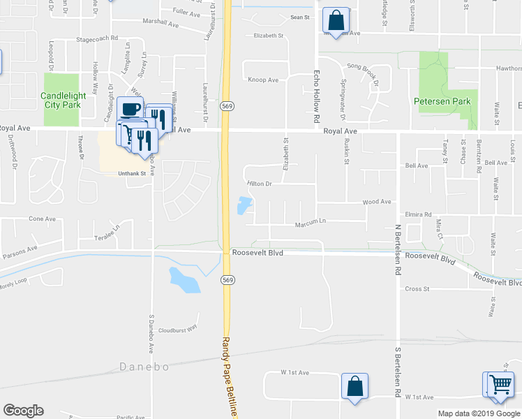 map of restaurants, bars, coffee shops, grocery stores, and more near 4421 Elizabeth Street in Eugene