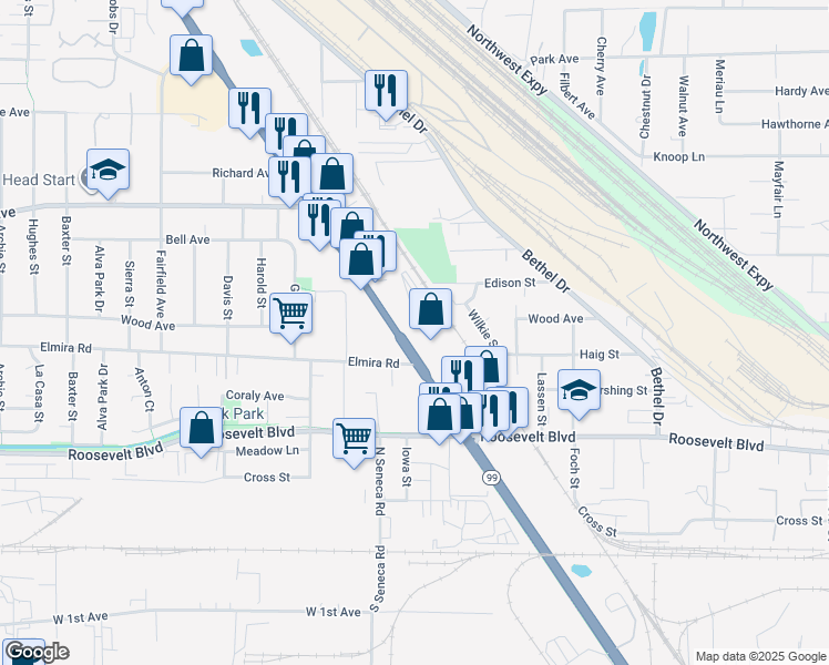 map of restaurants, bars, coffee shops, grocery stores, and more near 525 Oregon 99 in Eugene