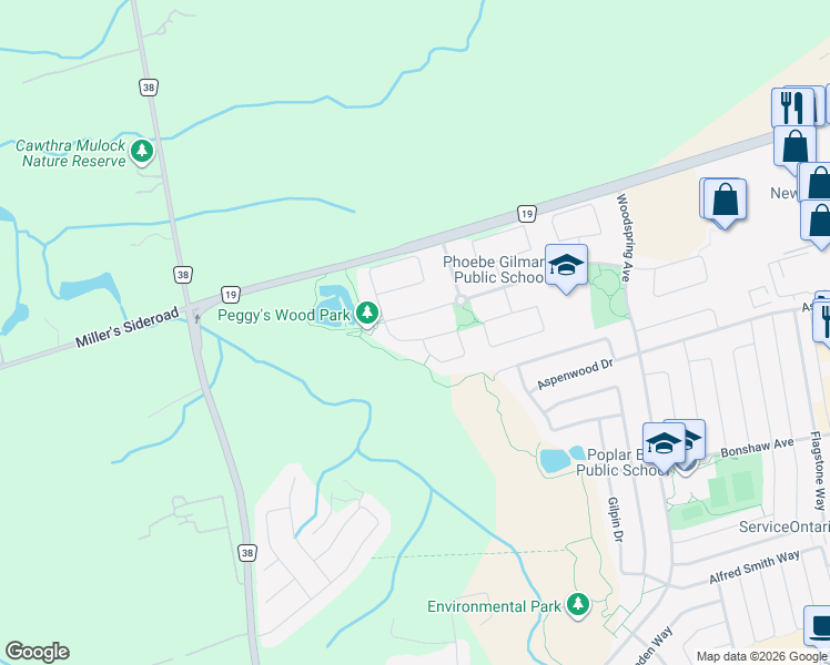 map of restaurants, bars, coffee shops, grocery stores, and more near in East Gwillimbury