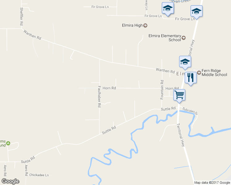 map of restaurants, bars, coffee shops, grocery stores, and more near 24758 Horn Road in Elmira