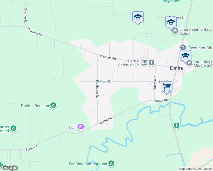 map of restaurants, bars, coffee shops, grocery stores, and more near 24758 Horn Road in Elmira