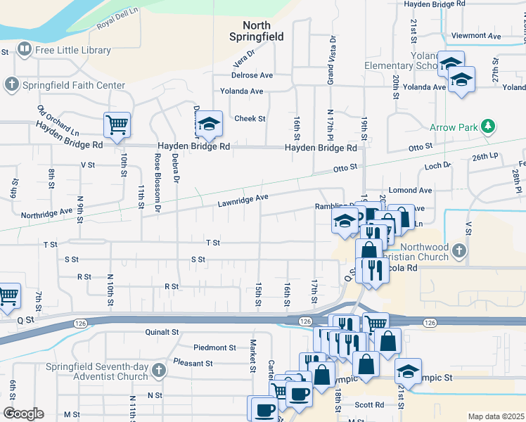 map of restaurants, bars, coffee shops, grocery stores, and more near 2215 15th Street in Springfield