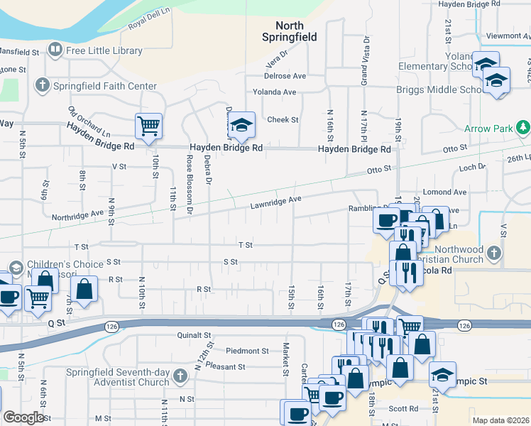 map of restaurants, bars, coffee shops, grocery stores, and more near 1413 Lawnridge Ave in Springfield