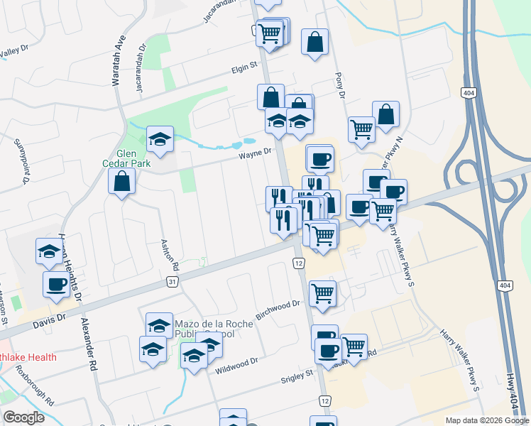 map of restaurants, bars, coffee shops, grocery stores, and more near 49 Hamilton Drive in Newmarket