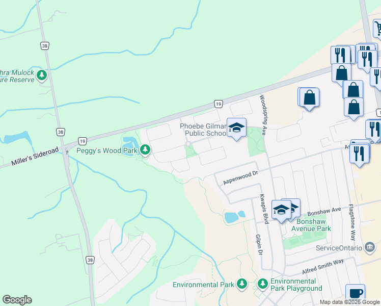map of restaurants, bars, coffee shops, grocery stores, and more near 55 Harvest Hills Boulevard in East Gwillimbury