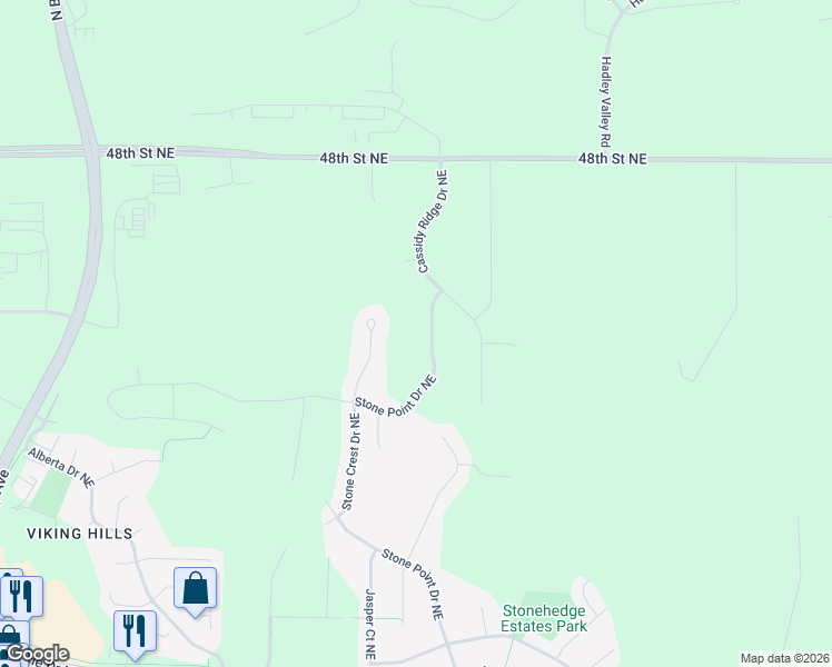 map of restaurants, bars, coffee shops, grocery stores, and more near 4357 Stone Point Drive Northeast in Rochester