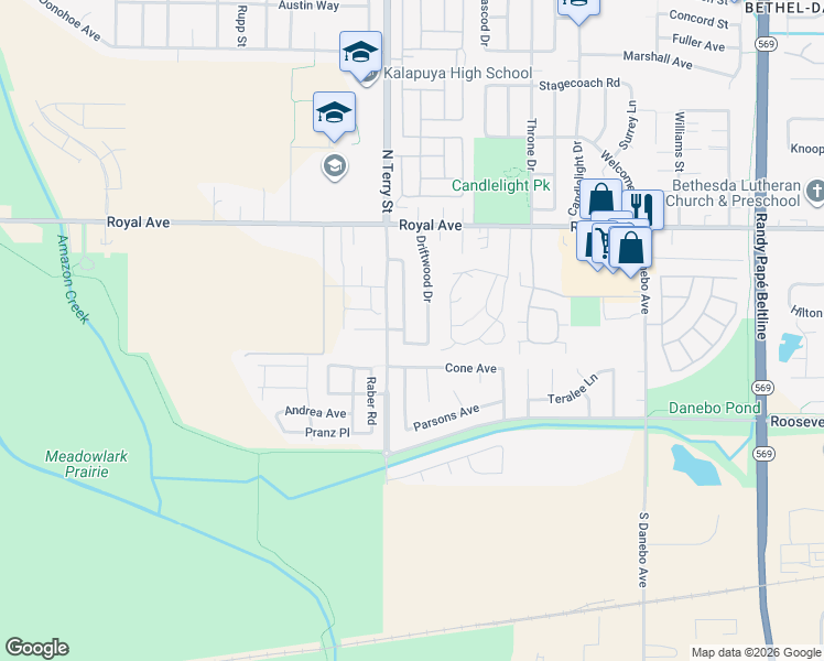 map of restaurants, bars, coffee shops, grocery stores, and more near 635 Woodland Acres Lane in Eugene