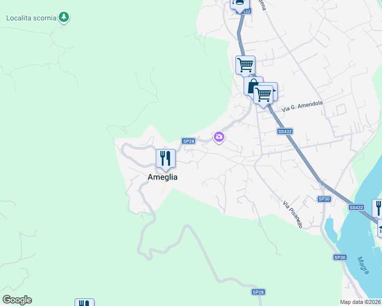 map of restaurants, bars, coffee shops, grocery stores, and more near 4 Via Circonvallazione in Ameglia