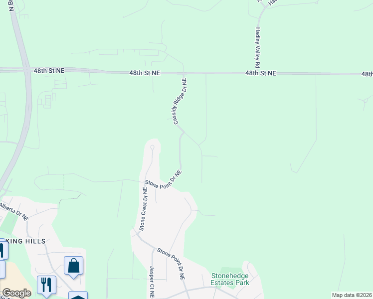 map of restaurants, bars, coffee shops, grocery stores, and more near 4338 Stone Point Drive Northeast in Rochester