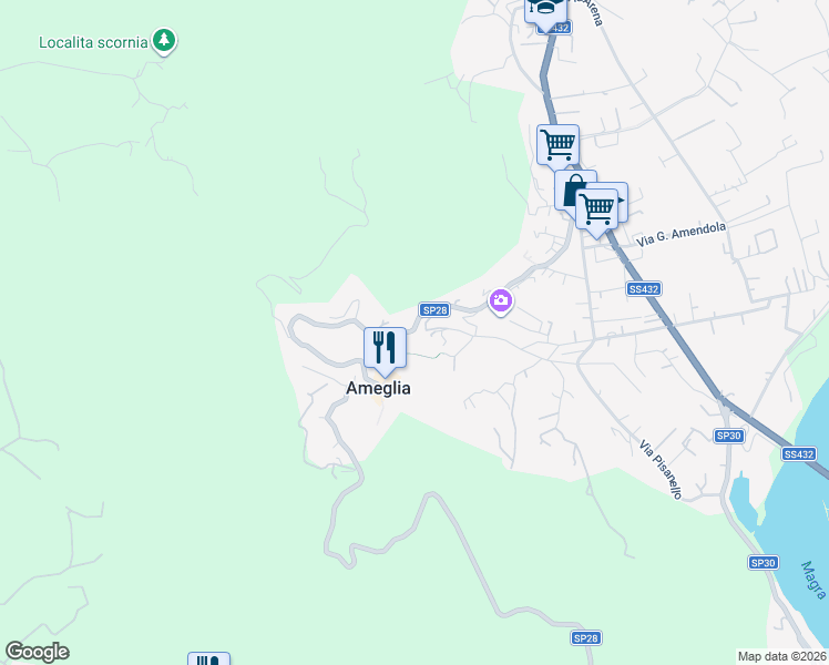 map of restaurants, bars, coffee shops, grocery stores, and more near 4 Via Circonvallazione in Ameglia
