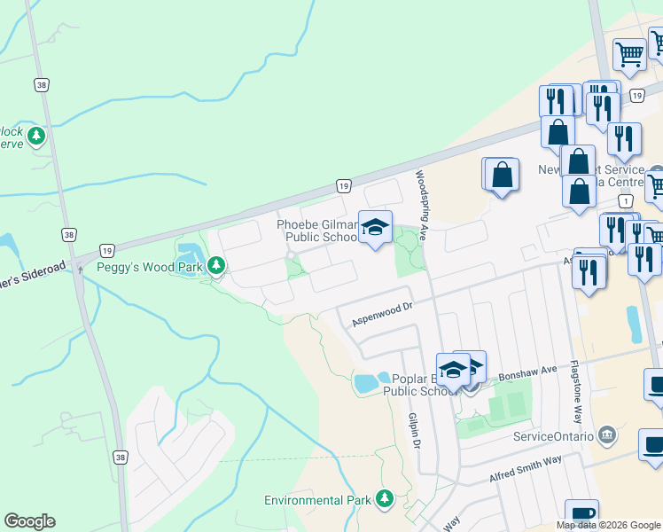map of restaurants, bars, coffee shops, grocery stores, and more near Herefordshire Crescent in Newmarket