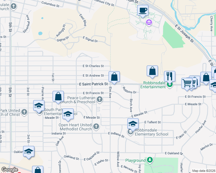 map of restaurants, bars, coffee shops, grocery stores, and more near 1901 Elm Avenue in Rapid City