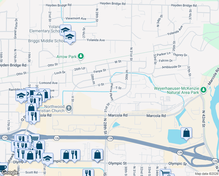 map of restaurants, bars, coffee shops, grocery stores, and more near 2825 Pierce Parkway in Springfield