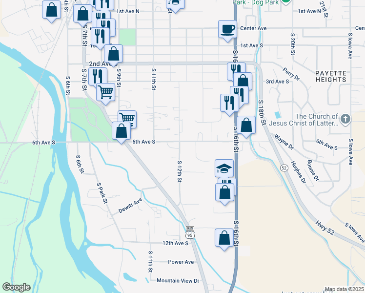 map of restaurants, bars, coffee shops, grocery stores, and more near 605 South 12th Street in Payette
