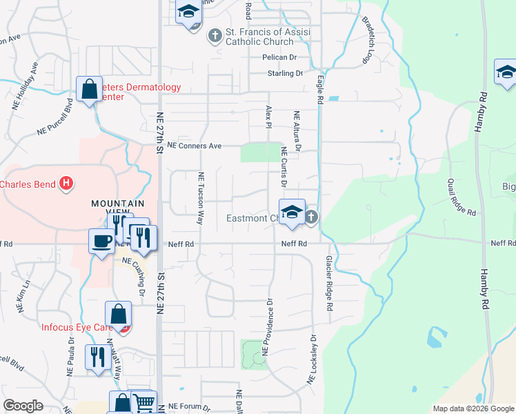 map of restaurants, bars, coffee shops, grocery stores, and more near 1731 Northeast Heavenly Court in Bend