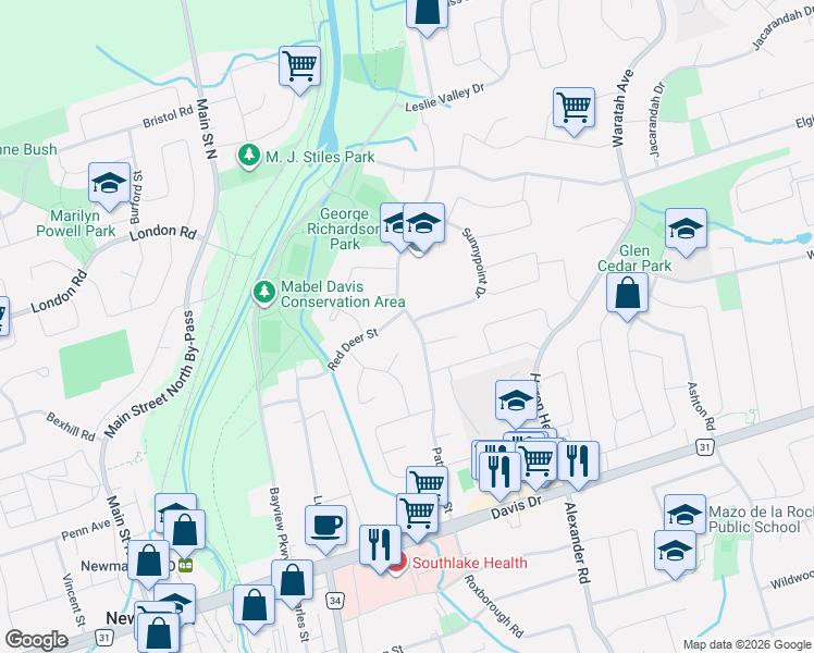 map of restaurants, bars, coffee shops, grocery stores, and more near 172 Patterson Street in Newmarket