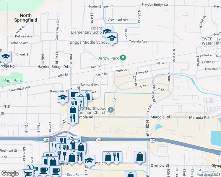map of restaurants, bars, coffee shops, grocery stores, and more near 2384 Loch Drive in Springfield