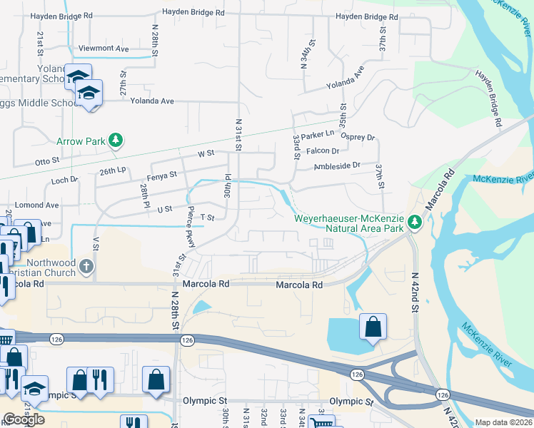 map of restaurants, bars, coffee shops, grocery stores, and more near 3157 U Street in Springfield