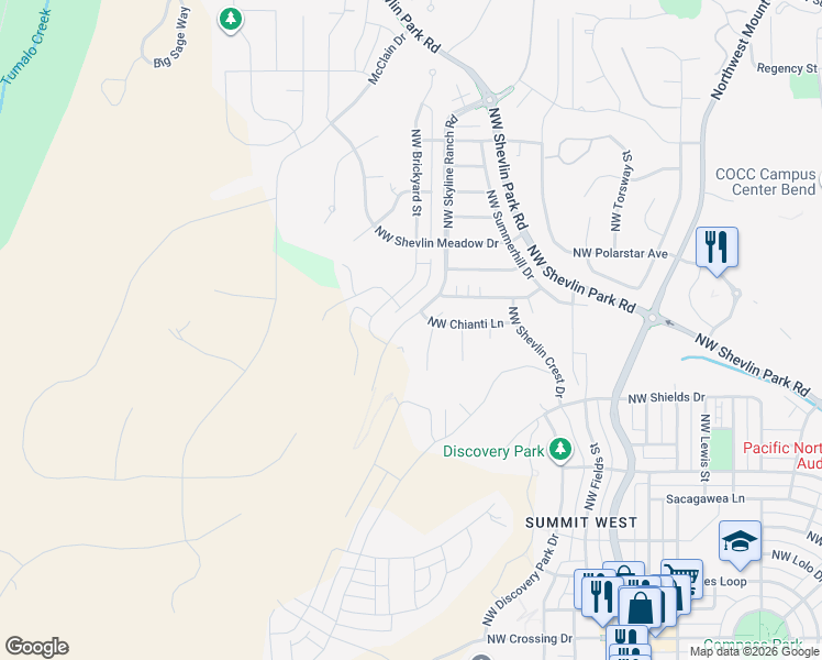 map of restaurants, bars, coffee shops, grocery stores, and more near 3095 NW Anderson Ranch Rd in Bend