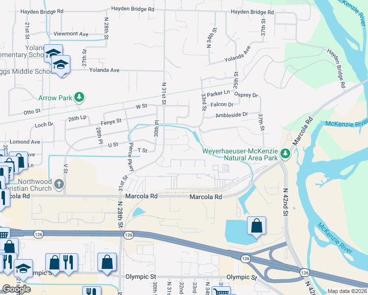 map of restaurants, bars, coffee shops, grocery stores, and more near 3157 U Street in Springfield