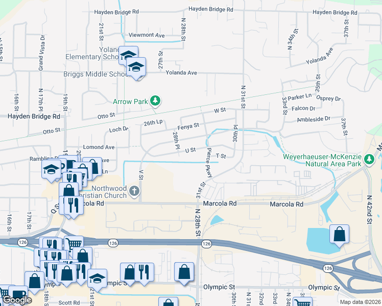 map of restaurants, bars, coffee shops, grocery stores, and more near 2335 31st Street in Springfield