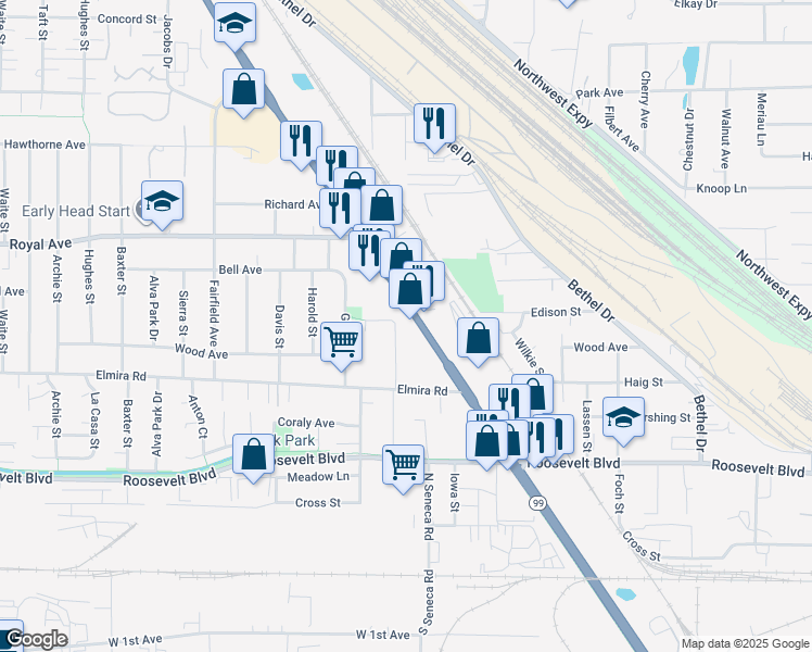 map of restaurants, bars, coffee shops, grocery stores, and more near 530 Oregon 99 in Eugene