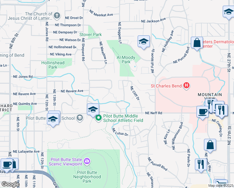 map of restaurants, bars, coffee shops, grocery stores, and more near 1800 Northeast Coby Way in Bend