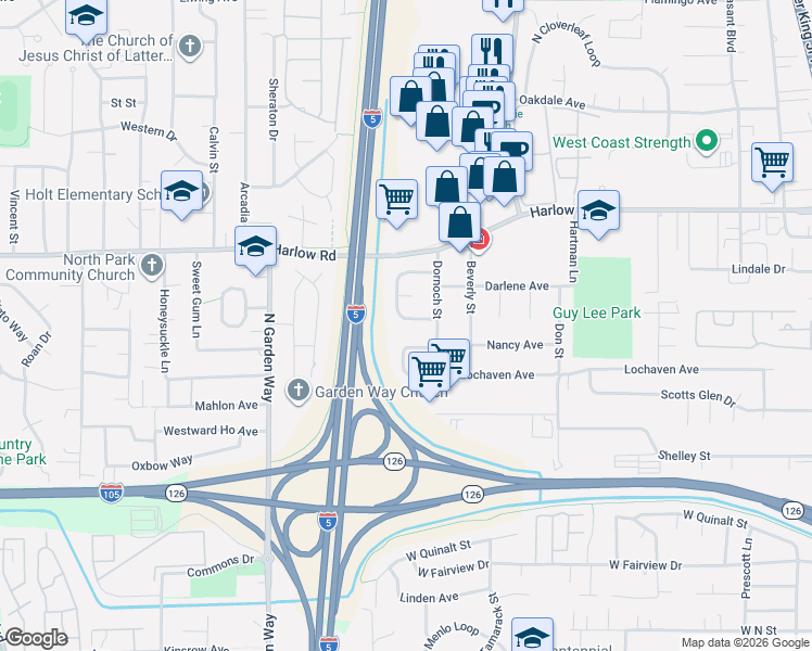 map of restaurants, bars, coffee shops, grocery stores, and more near 1268 Lorne Loop in Springfield