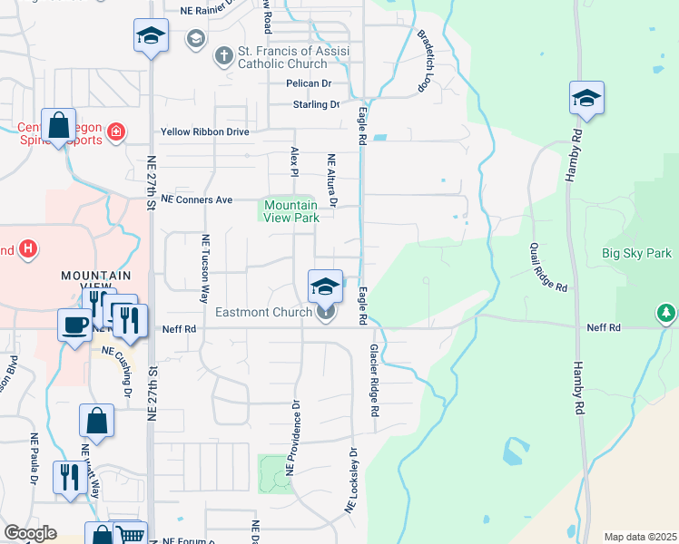 map of restaurants, bars, coffee shops, grocery stores, and more near 1866 Northeast Altura Drive in Bend