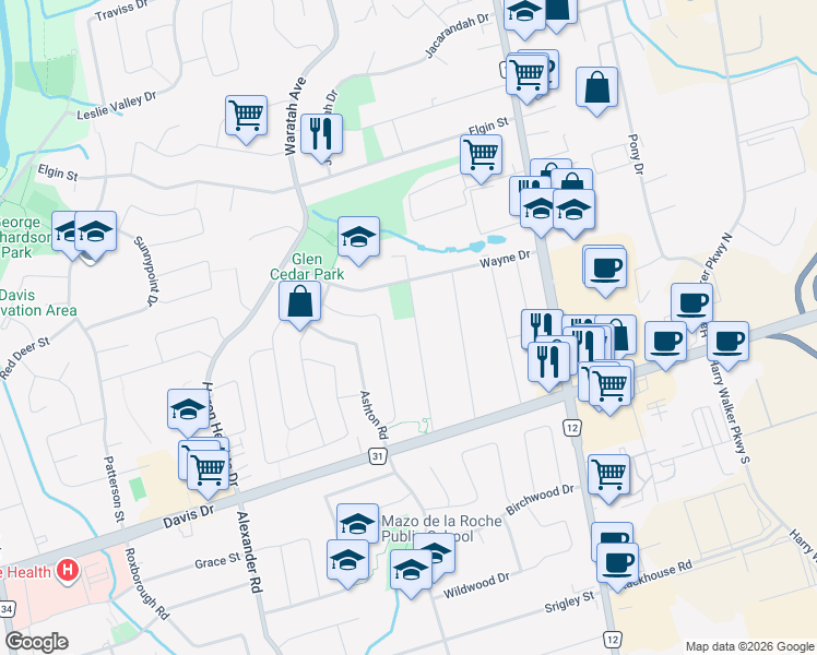 map of restaurants, bars, coffee shops, grocery stores, and more near 92 Howard Road in Newmarket