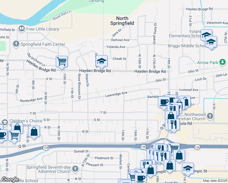 map of restaurants, bars, coffee shops, grocery stores, and more near 1413 Lawnridge Avenue in Springfield