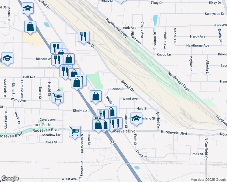 map of restaurants, bars, coffee shops, grocery stores, and more near 2660 Edison Street in Eugene