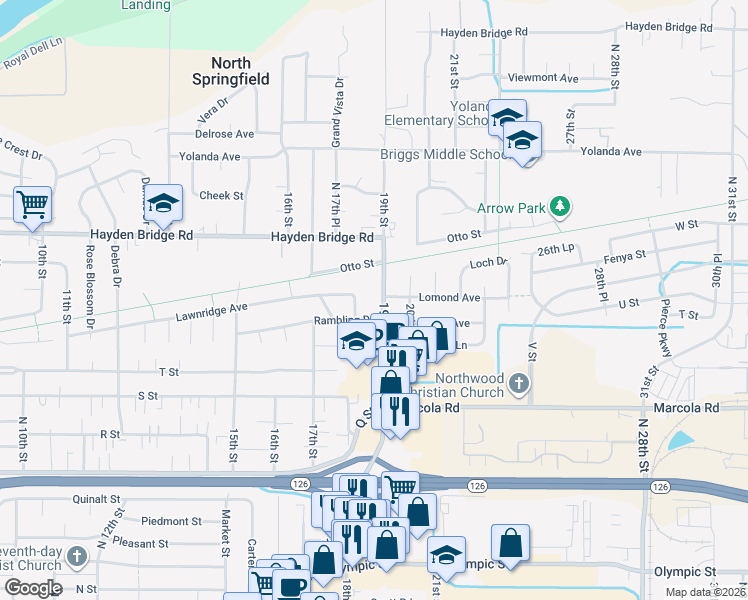 map of restaurants, bars, coffee shops, grocery stores, and more near 2320 19th Street in Springfield