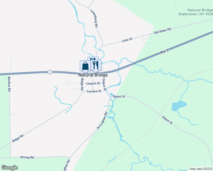 map of restaurants, bars, coffee shops, grocery stores, and more near 27580 Depot Street in Natural Bridge