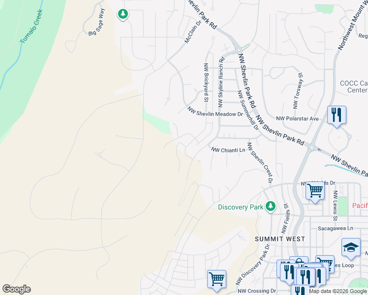map of restaurants, bars, coffee shops, grocery stores, and more near 3095 Northwest Anderson Ranch Road in Bend