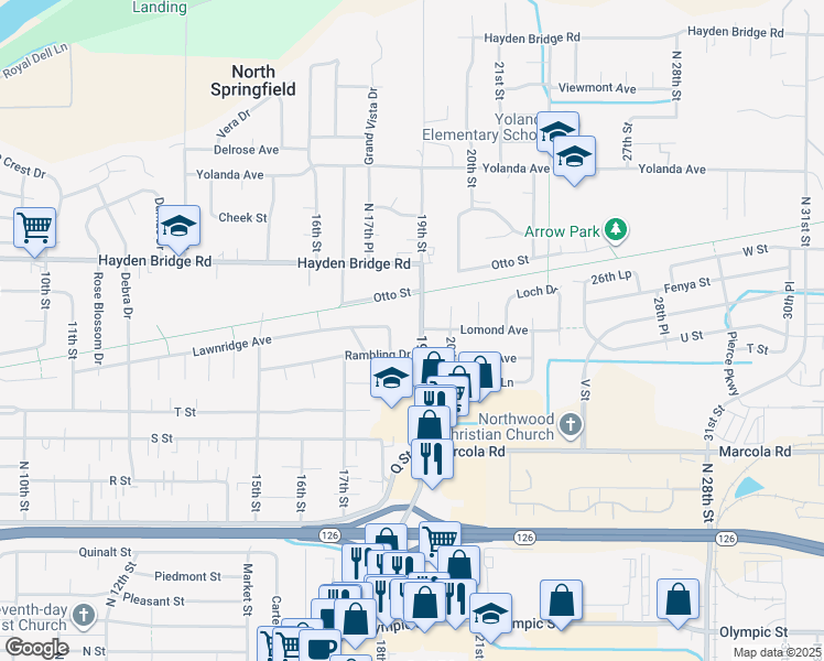 map of restaurants, bars, coffee shops, grocery stores, and more near 2320 19th Street in Springfield